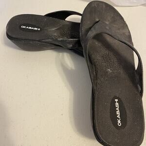 New Vintage Okabashi Black Summer Flip Flop Sandals Women's Size M/L (8-9) USA
